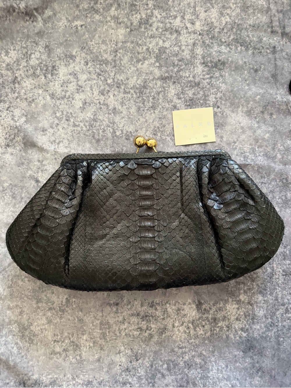 Falke Black Python-Texture Kiss-Lock Wristlet Clutch